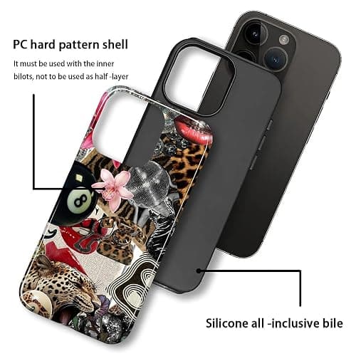 Compatible with iPhone 16 Pro Max Case - Dual-Layer Protection, Hard Shell with Silicone Interior,Slim Scratch Resistant Shockproof for Woman Men - Leopard Print Retro Collage thumbnail 3