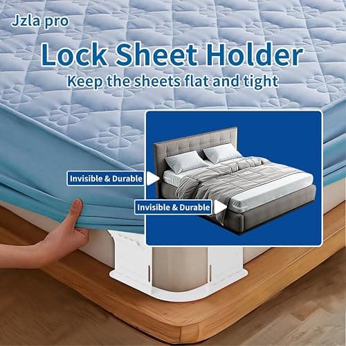 Jzla pro Lock Sheet Holders Keep Sheets Tight Heavy Duty Bed Sheet Holder Corner Fitted Sheet Straps Fit All Mattress Size Easy Installation - White thumbnail 2