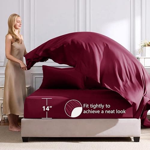 CozyLux Queen Comforter Set Burgundy - Bed in a Bag Queen Size 7 Pieces, Luxury Soft Bed Set for All Seasons, Bedding Set with Down Alternative Comforter, Sheets, Pillowcases & Shams, Red thumbnail 5