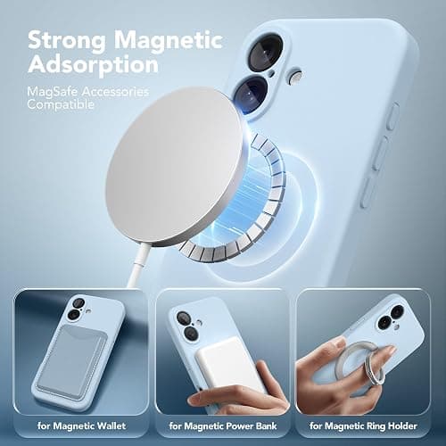 SuydanBox Magnetic for iPhone 16 Plus Case, Compatible with MagSafe, [Full Camera Protection][Screen Protector] Silicone Shockproof Protective Phone Case for iPhone 16 Plus 6.7", Light Blue thumbnail 2