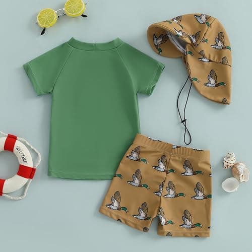 DuAnyozu Baby Boys Swimsuit Long Sleeve Rash Guard Swimwear Baby Boy Swim Trunk with Hat Set 3-Piece Toddler Bathing Suit thumbnail 4
