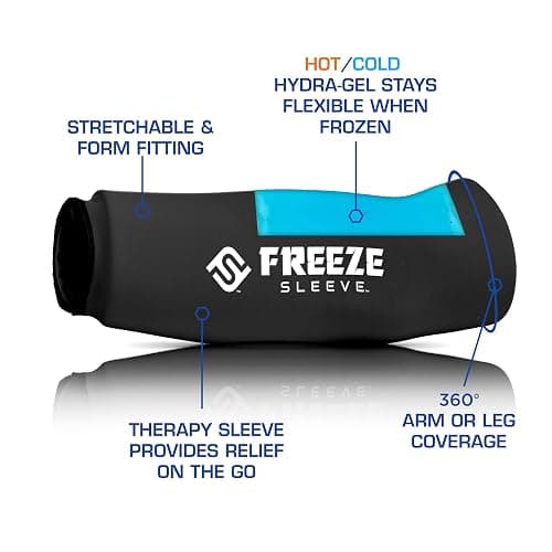 FreezeSleeve Ice and Heat Therapy Sleeve | Reusable Ice Pack Flexible Gel Compression Sleeve for Pain Relief and Recovery of Elbow Knee Ankle Leg Wrist Injuries | Black Large thumbnail 2