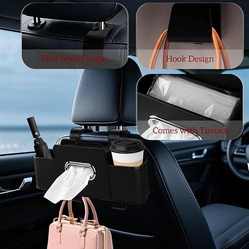 toresper Car Back Seat Organizer with Tissue and Storage Hook | Car Seat Back Multifunctional Car Organizer for Hold Phone, Drinks, Handbag, Compatible with Most Vehicles thumbnail 4