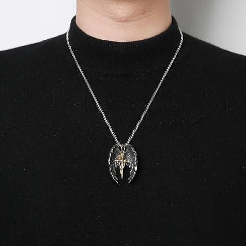 HZMAN Angel Wing Necklace for Men Women Stainless Steel Gothic Punk Angel Wing Cross/Angel Pendant Faith Amulet Jewelry Gift thumbnail 2