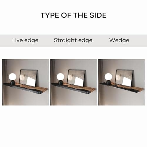 RWA Unique Live Edge Floating Shelf for Wall - Stylish Hanging Shelves for Room Wall Bedroom Bathroom Office Decor, Epoxy and Wood Wall Shelf Plank - Elegant Wall Mounted Shelves (black, 16x6") thumbnail 8