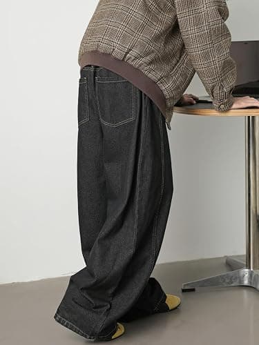 Baggy Hip Hop Jeans for Men Wide Leg Skater Denim Pants Casual Loose Fit Long Trousers thumbnail 5