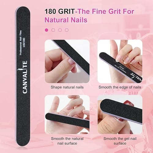 Canvalite Nail File and Buffer 100/180 Grit Emery Boards for Nails | Double sided emery board for gel prep, mini buffer block for smoothing, reusable nail care for beginners thumbnail 3