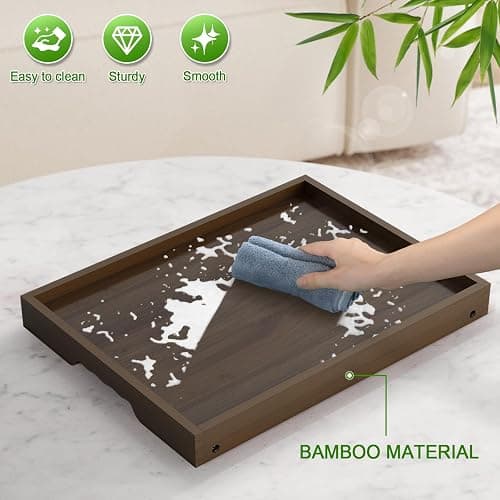 Artmeer FSC 100% Bamboo Bed Tray with Folding Legs, Large, Walnut | Large FSC 100% bamboo bed tray with folding legs, handles and raised edges for meals, laptops, reading and serving. thumbnail 5