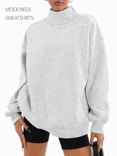 Trendy Queen Womens Mock Neck Sweatshirts Oversized Pullover Fall Outfits | Fall Fashion Clothes 2026,Long Sleeve Tops,Comfort Soft Fleece,Travel Casual Work Lounge Daily Outfit thumbnail 2
