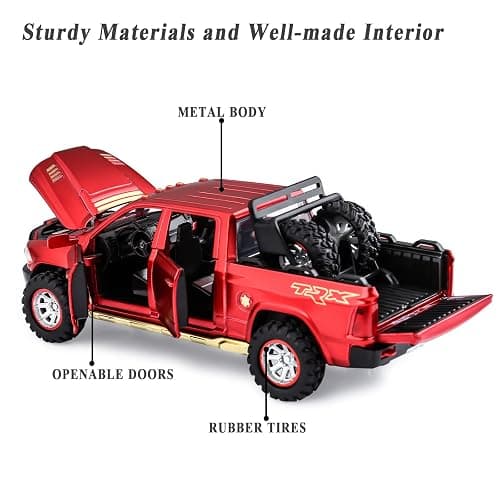 SASBSC Toy Trucks for Boys Age 3-12 Pickup Truck Toys Diecast Metal Model Cars with Light and Sound Pull Back Car Toy for 3+ Year Old Kids (Red) thumbnail 4