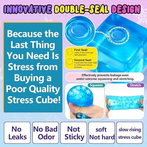 Squishy Fidget Toys Stress Cube - Squeeze Toys Stress Balls for Adults Slow Rising Squishies Glow in The Dark Snowflakes Sugar Sensory Toys for Kids with Autism Fidgets for Classroom Prize Toys thumbnail 5