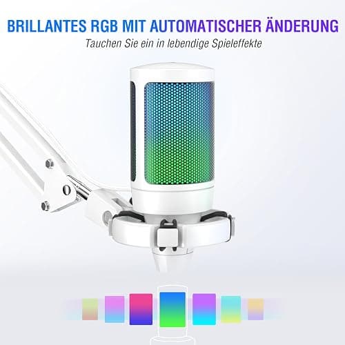 Fifine USB Mikrofon PC Gaming mit Arm, Microphone weiß für MAC PS4 PS5 mit Stummschalttaste, Popfilter, Shock Mount für Streaming Podcast Studio thumbnail 4