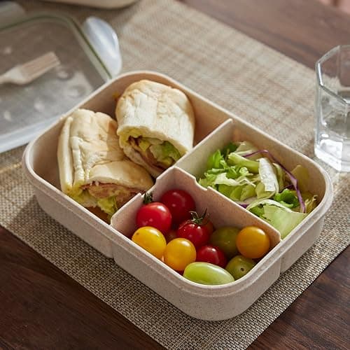 SEVENY Bento Box Natural Wheat Fiber Material,Ideal Leak-Proof Bento Box Adults,Lunch Box for Women,BPA-Free Lunch Box,Reusable Meal Prep Container for Body Builders, White thumbnail 2