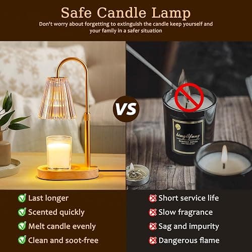 Candle Warmer Lamp with Timer: Electric Candles Wax Warmers Glass Lamps for Jar Candles Burner Adjustable Height and Dimmable Light Modern No Flame Scented Candle Warming Lantern, Amber thumbnail 3