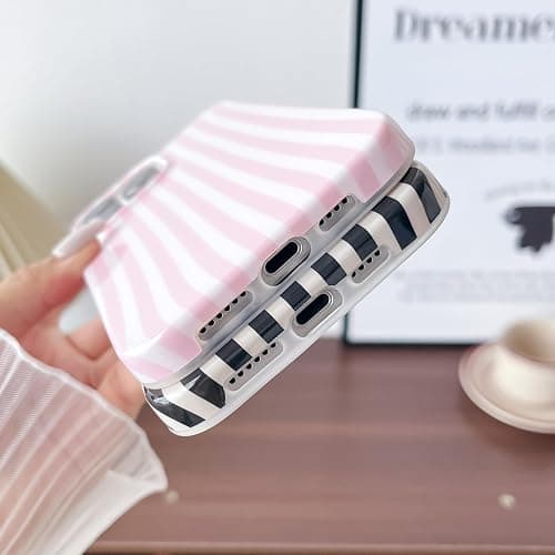 Yeddabox for iPhone 16 Pro Case Cute Striped Phone Case Soft TPU Slim Shockproof Phone Cover for Women Girls, Pink thumbnail 5