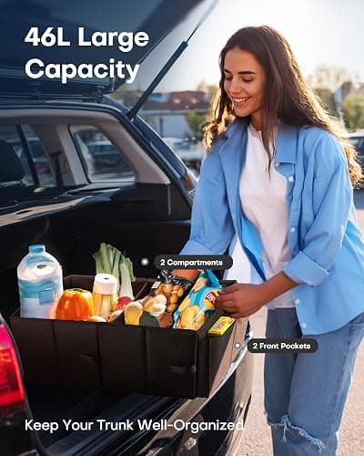 HOTOR Trunk Organizer - Foldable Car Organizer for SUVs & Sedans Storage | Sturdy Car Organization for Men & Women, Car Accessories, Tools, Sundries, Black, 2 Compartments, 21.3" x 12.6" x 10.6" thumbnail 4