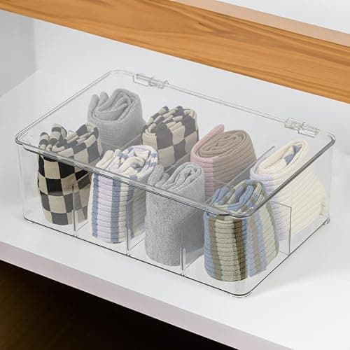 ZEXALOR Clear Tea Bag Organizer, Dresser Organizers Drawer Organzier Storage Container with Removable Dividers, Plastic Storage Bin with Lid, Organizer for Scarves Ties Bras thumbnail 5