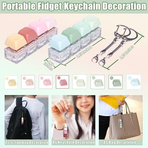 NiXianLinGo Quiet & Loud Keyboard Fidget Toys for Adults to Relief Stress Anxiety, 2 PCS Pink Green Cute Fidget Keychain Decoration, Silent Keyboard Clicker Fidget Toys for Office Work Library thumbnail 6