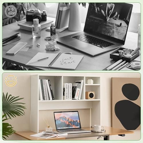 Tangkula Desktop Bookshelf, Countertop Storage Hutch with 4 Shelves for Computer Desk, Desktop 2-Tier Display Rack, Multipurpose Wood Desktop Hutch Storage Organizer for Dorm Office Home (White) thumbnail 8
