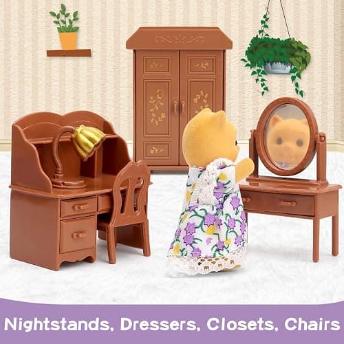 Dollhouse Furniture Set for Kids Toys Miniature Doll House Accessories Pretend Play Toys for Boys Girls & Toddlers Age 3+ with Bedroom thumbnail 4