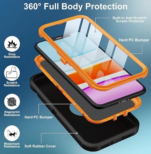 Aimoll-88 for iPhone 11 Case, with Built in Screen Protector Heavy Duty Drop Protection, Full Body Rugged Shockproof Dust Proof 3- Layer Tough Protective Phone Cover for Apple iPhone 11 Black/Orange thumbnail 3