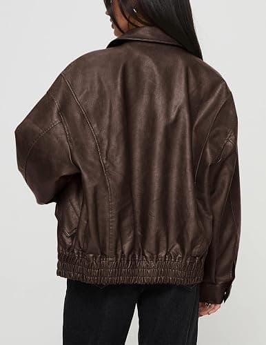 PRETTYGARDEN Women's Faux Leather Motorcycle Jacket Trendy Fall Spring Clothes Oversized Zip Up Winter Coat Outerwear thumbnail 2