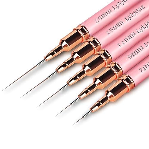 5pcs Nail Art Liner Brushes, Liner Brush For Nails Gel, Painting Art Design Brush Set Nail Dotting Drawing Tool For Long Lines, Thin Details, Fine Drawing Sizes 7/9/11/15/25 mm (Pink)