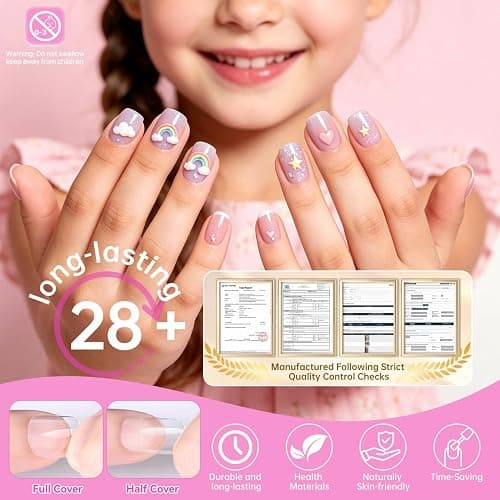 krofaue Kids Nail Tips - Children Square Clear Press On Nails | 240pcs 10 Sizes Little Girls Soft Gel Tips Extensions for DIY Decoration 9-12 years old thumbnail 9