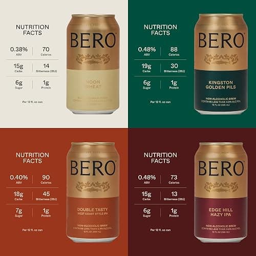 BERO Non Alcoholic Beer Refreshing 4 Flavors Variety, 12 Pack x 12 Oz Cans | NA Beer by Tom Holland, Our Classic Variety Pack Consists of our 4 Flavors, No Alcohol Beverage Great for Any Occasion thumbnail 5