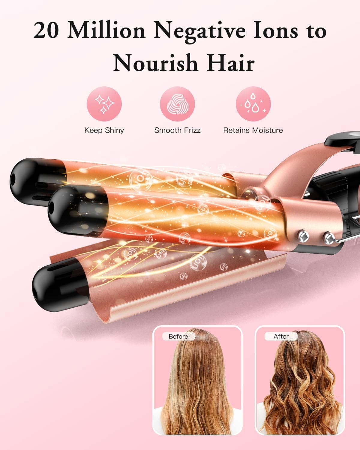 Waver Curling Iron Curling Wand - BESTOPE PRO 5 in 1 Curling Wand Set with 3 Barrel Hair Crimper for Women, Fast Heating Crimper Wand Curler in All Hair Type - Rose Gold thumbnail 5