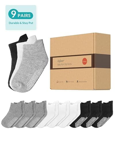 Infinno Baby Non Slip Ankle Socks 9 Pairs - Toddler Socks with Grips for Kids, Infants Boys and Girls 6-24 Months, 1T-7T thumbnail 5