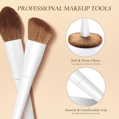 LUXBRU Makeup Brushes With Case 20PCs Professional Makeup Brush Set, Foundation Powder Eyeshadow Brush Set Eyebrow Concealer Contour Travel Brushes Kit with Holder & 2 Powder Puff-White thumbnail 5