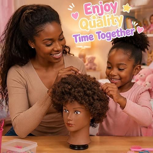 African Mannequin Head with 100% Human Hair Mannequin Head Curly Cosmetology Manican Mannequins Heads with Stand for Display Practice Braiding Styling Training Head Hair Styling thumbnail 5