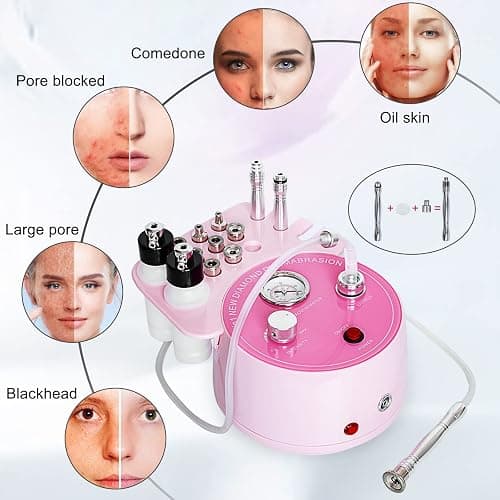 AIMENGXI Diamond Microdermabrasion Machine Professional Plus, 3 in 1 Pink Diamond Dermabrasion Facial Beauty Equipment Skin Care for Vacuum Blackhead Removal & Spray, Suction Power 0-70 cmHg thumbnail 2