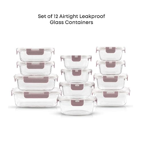 JoyJolt 24pc Borosilicate Glass Storage Containers with Lids | 12 Airtight/Freezer Safe Food Storage Containers for Pantry and Kitchen | Meal Prep Container for Lunch | Glass meal Set thumbnail 4