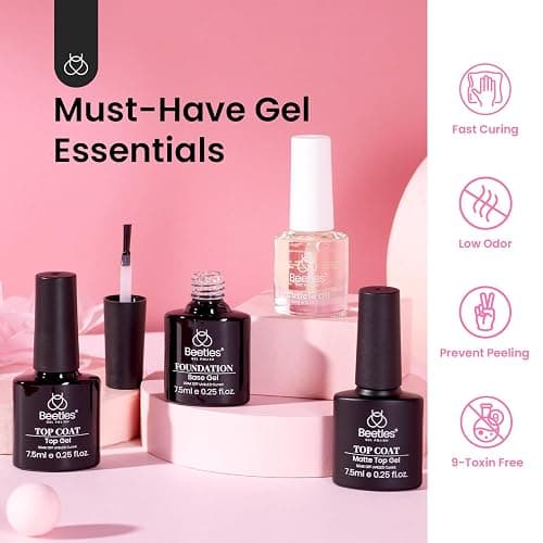 Beetles Gel Nail Polish Kit with 48W light 18 Pcs Gel Starter Kit,6 colors Nude Pink French White Glitter Gel Polish Soak Off Base Top Coat Gel Art Manicure Kit thumbnail 7