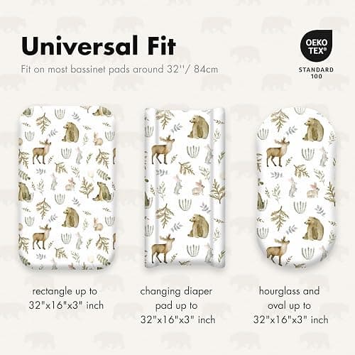 Gllquen Baby Bassinet Sheets 4 Pack, Breathable Cozy Fitted Mattress Sheet, Elastic Travel Crib Fashionable Floral Pattern, Standard Cradle Safe Sheets for Baby Boy Girls 32"X16" (Bear) thumbnail 5