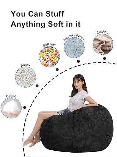 HDMLDP Bean Bag Chair for Adults Kids Without Filling Comfy Fluffy Giant Round Beanbag Lazy Sofa Cover for Reading Chair Floor Chair, 6FT, Grey thumbnail 4
