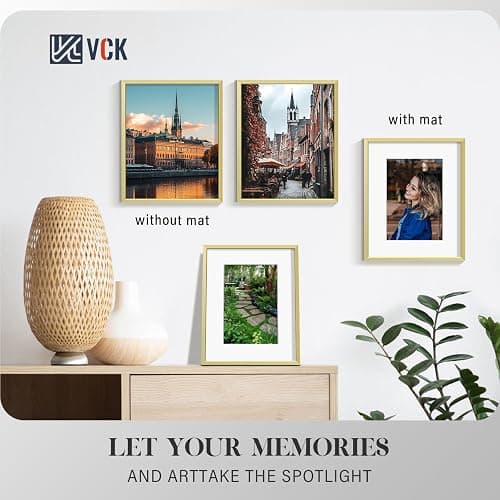 VCK 8x10 Picture Frame Gold 6 Pack, High-End Aluminum Metal Poster Frame with Tempered Glass, Display Photo 5x7 with Mat or 8x10 Without, for Home, Office, Studio and Gallery, Wall Hanging or Tabletop thumbnail 6