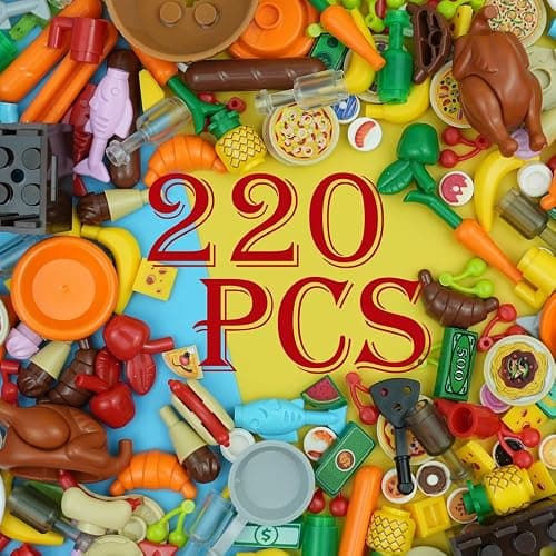 220pcs City Food Accessories Building Block, Friends-People Picnic Toys, Kitchen Restaurant Comida DIY Pieces, Fruit-Pizza-Cheese-Ice Cream-Turkey Parts, Money Bricks for Extra Set thumbnail 2