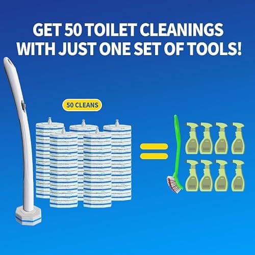 Disposable Toilet Brush Cleaning System with 50pcs Refills Pads Replacement Heads, Toilet Cleaning Stick, Wall Mounted Toliet Wand Kit Bathroom Maintenance, Toilet Bowl Cleaner Wands Holder and Set thumbnail 5