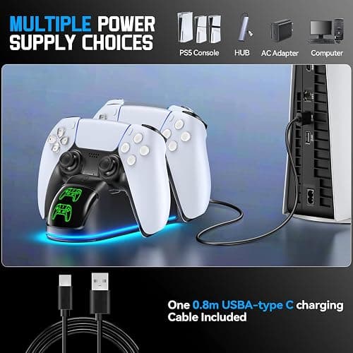 Rysker Controller Charger for PS5, Dual Charging Dock Station for PlayStation 5 Dualsense & Edge with RGB Light, Fast PS5 Dual Controller Charging Station with Cable Black for PlayStation Consoles thumbnail 7