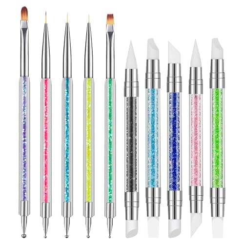 JOELELI 10PCS Nail Art Brushes Set, Double-Ended Detailing & Dotting Pens for UV Gel & Acrylic Nail Designs, Nail Art Tools for Women and Girls, Home Salon Accessories - Image 1