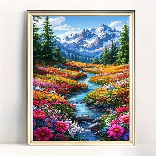 BOHADIY 5D Diamond Art Painting Kits for Beginners, Snowy Mountain Art Kits for Beginner,DIY River Flower Full Round Gem Crystal Art Paint by Diamond Home Wall Decor12X16inch thumbnail 7