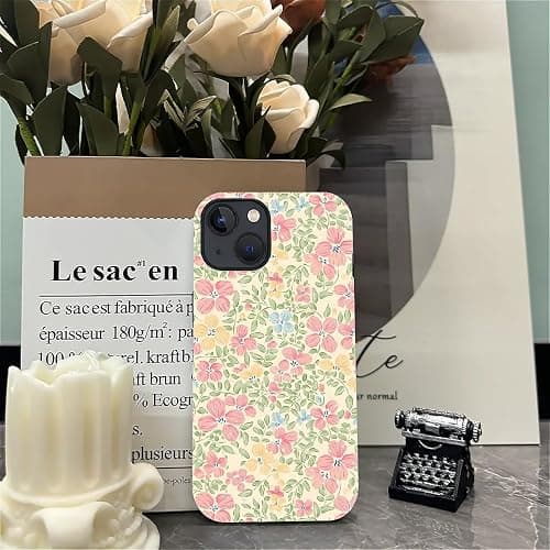 Akinmi Case for iPhone 15,Fresh Flowers Exquisitely Pattern Double Protective Phone Cover Cases Soft Silicone for iPhone 15 thumbnail 4