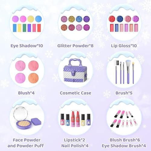 PERRYHOME Kids Makeup Set for Girl 56 Pcs Washable Real Cosmetic, Non-Toxic Frozen Toys Toddler Makeup Kit, 2026 New CPF Sustainable Materials Birthday Gift for 3 4 5 6 7 8 9 10 11 12 Year Old Girls thumbnail 4