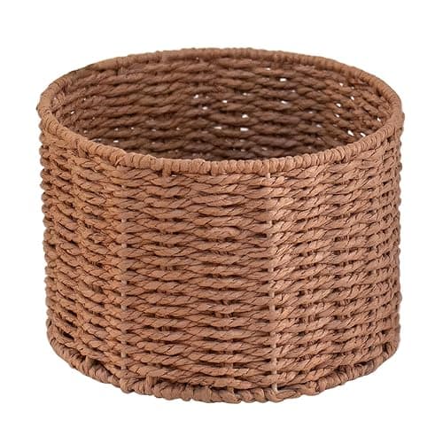 JLKIMZVO Brown Round Storage Basket Medium Storage Basket for Living Room Bedroom Bathroom - Image 1