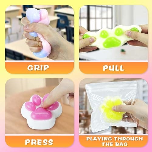 Gytera Cat Paw Squishies Fidget Toys Adults, Sticky Cute Squeeze Sensory Toys for Autism and Stress Relief, Stress Balls for Kids Birthday Gift for Boys and Girls(5 Packs Jelly) thumbnail 4