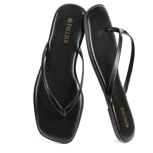 Fallzor Flip Flops Damen Modische Damensandalen mit eckiger Zehenpartie Leder Zehentrenner Sandalen leichte Slides schlanke elegante bequeme rutschfest Sommer String - Image 1