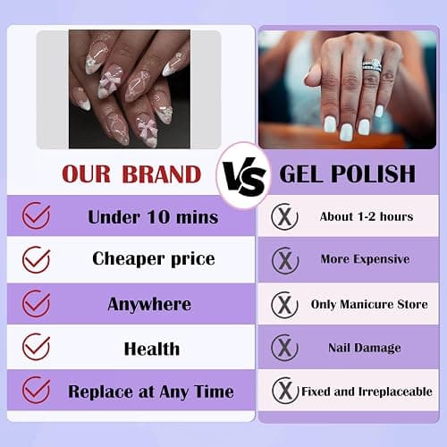 Jewl Aoer Press on Nails Short Almond Pink Artificial Fake Nails 3D Bow Tie Flower Stick On Nail with French Tip Acrylic Reusable Press Ons False Nails Kit for Women Girls-24pcs thumbnail 5
